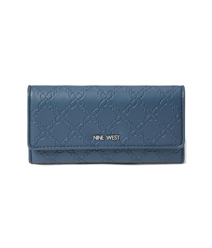 Nine West Zuri SLG Check Sec Wallet, Steel Blue