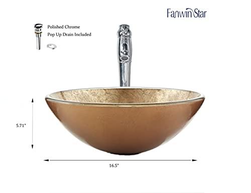 Fanwin Star Honeysuckle Series Round Tempered Deco Glass Vessel Bathroom Sink | Top Mount Sinks Above Countertop |Handicraft Vanity Countertop Sink Bowl With Pop Up Drain thumb #2