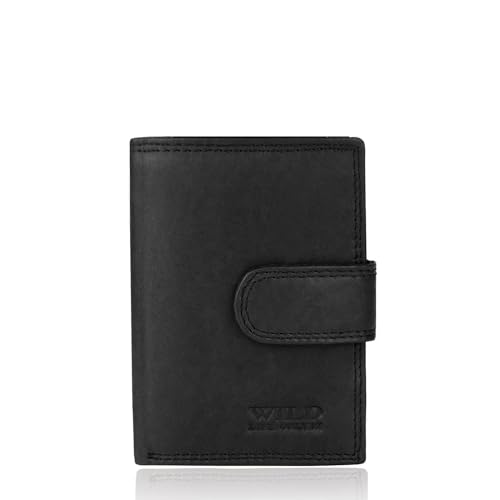 Glamexx24 Slim Wallet mit Münzfach - Kreditkartenetui mit RFID Schutz - Mini Geldbörse Herren & Damen - Portemonnaie klein Portmonee Geldbeutel aus echtem Leder Reißverschluß und Druckknopf