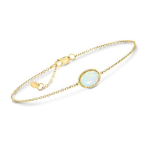 Ross-Simons Australian Opal Roped-Edge Bracelet in 14kt Yellow Gold. 7 inches