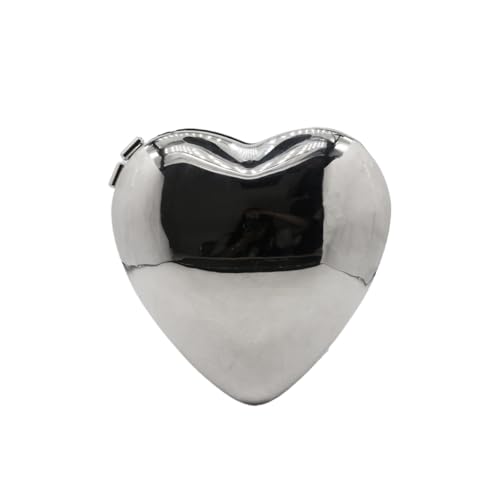 DEBIMY Heart Shape Clutch Purse for Women Unique Metallic Evening Handbag Party Wedding Crossbody Bag Silver