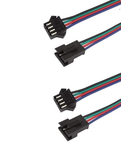 Image of 4 Pin JST SM Locking Type Connector Cable - 2 Sets (4Pcs) Male and Female Plug with 4-Wire 115mm Cable, 2.54mm Pitch, 22 AWG for Arduino, Sensors & LED Lighting