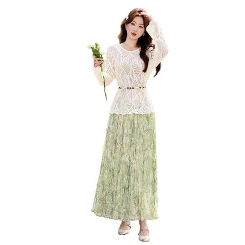 JYHBHMZG Elegante conjunto de falda de manga larga con estampado floral para mujer, En8, S