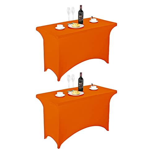 Image of FORLIFE 2Pack Spandex Table Covers,Fitted Tablecloth for Rectangular Tables, Stretch Patio Table Covers, Universal Spandex Table Cover for Wedding, Banquet, Party (4ft, Orange)