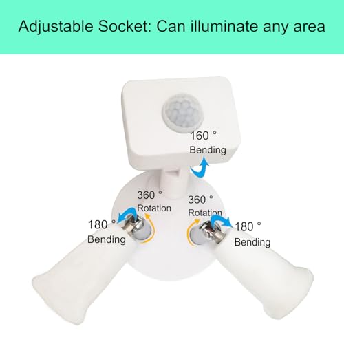 Taigeguang LSE27AS2P 2 In 1 E26/E27 Dual Light Bulb Socket With Motion Sensor,Motion Activated Light Socket Bulb Base Adapter Lamp Holder,360 Degree Rotating 180 Degree Bending Indoor Use Only thumb #3