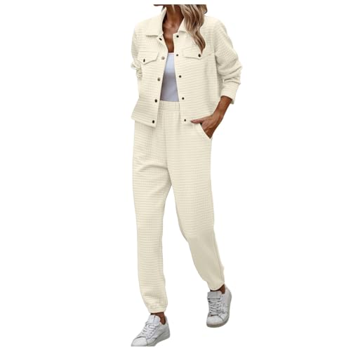 Generisch Conjunto para mujer, trajes de dos piezas, sudadera con capucha, pantalones largos de jogging, conjunto de entrenamiento, chándal, sudadera, mono para mujer, caqui, S