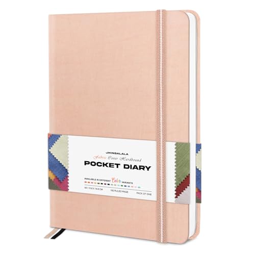 Image of Jhingalala Diaries - Fabric Cover Hardbound Pocket Journal Notebook I Fabric Series Journal Diary For Girls and Women I Pocket Diary With Elastic Closure I Size A6 I 192 Ruled Pages (Lemonade Pink)