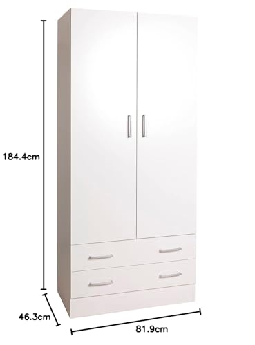 Composad | Armadio Della Linea Facile Con 2 Ante E 2 Cassetti, Armadio Con Ante, Camera Da Letto, (Lxaxp) 81,90X184,40X46,30 Cm, Colore Bianco, Made In Italy - 3