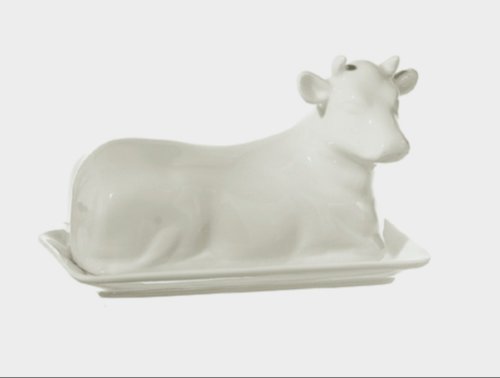 La Porcellana mucchine Vaca Mantequilla Plato Caja de Regalo, Color Blanco, 18...