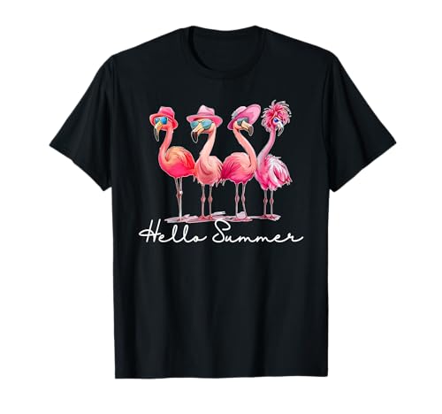 Hello Summer Cute Flamingo Funny Vacation Tropical Animal T-Shirt