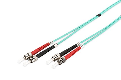 Digitus OM3 Fibre Optic Patch Cable – 5 m ST to ST Fibre Optic Cable – LSZH – Duplex Multimode 50/125µ – 10 GBit/s – Turquoise