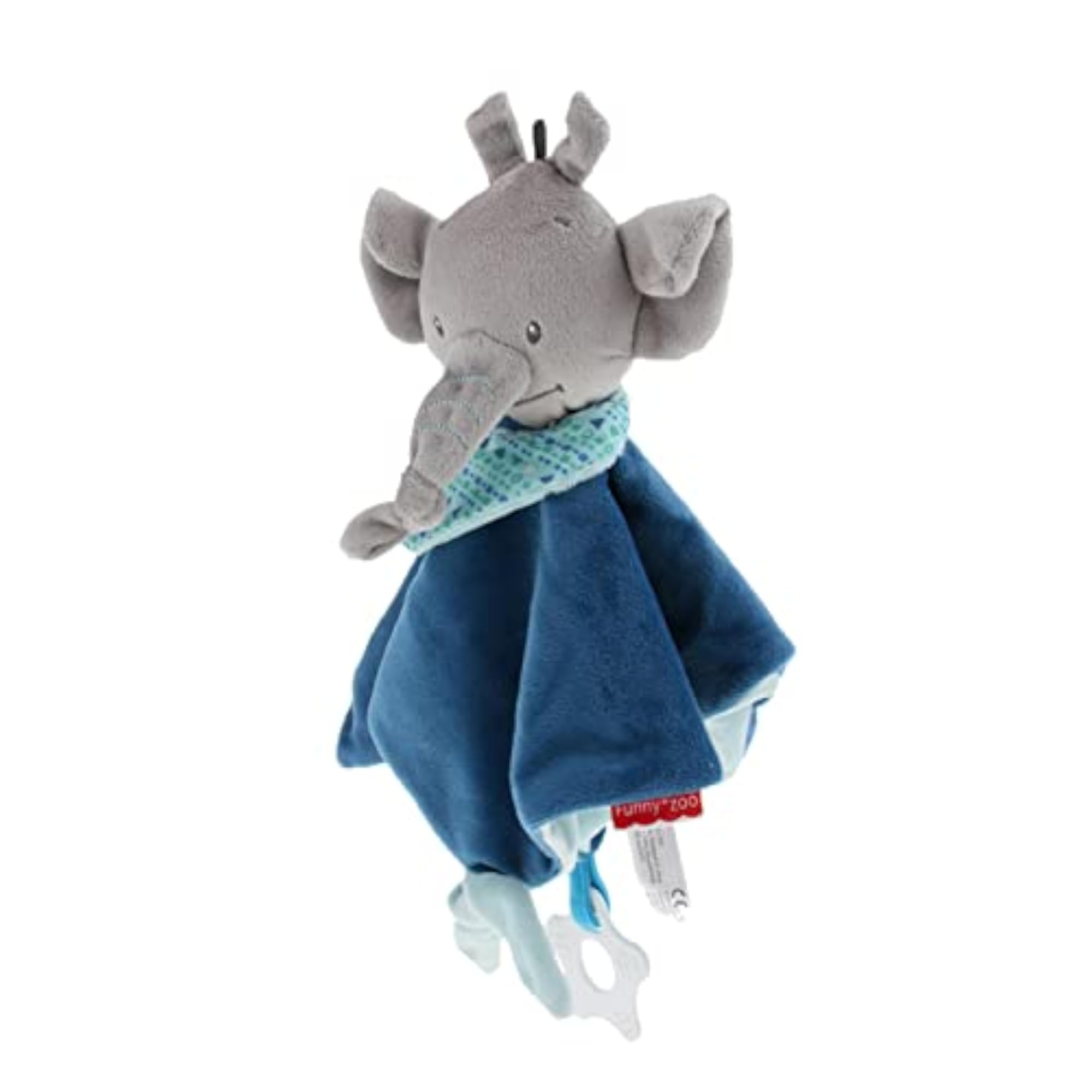 Plush Teething Security Tag Baby Safety Blanket, Dark Blue Elephant