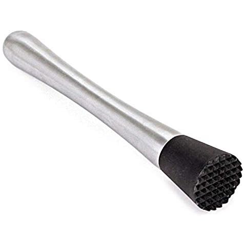 Co-Rect Cocktail Muddler Stainless Steel with Black Serrated End, 8-Inch Cover