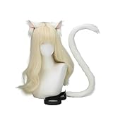 [kuroobaa] 猫耳カチューシャ しっぽ 2点セット ねこ コスプレ コスチューム ハロウィン 仮装 小物 (ホワイト（耳の中 ピンク×ホワイト）)