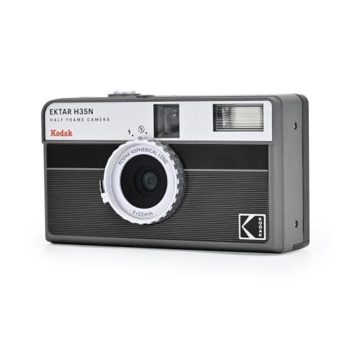Image of Kodak EKTAR H35N Half Frame Film Camera, 35mm, Reusable, Focus-Free, Bulb Function, Built-in Star Filter, Coated Improved Lens (Film & AAA Battery are not Included) (Striped Black) | 22mm Fixed-Focus Lens, Star Filter, Bulb Mode, Flash