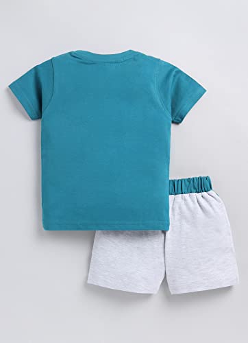 Image of CUTOPIES Boys Powder Blue Cotton Printed Half Sleeves T-shirt and Shorts Set (Pack Of 1) Baby Boys' Clothing Sets