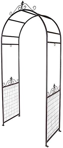 Panacea 83690 Rustic Heirloom Cottage Garden Arbor, 96" H – Brown Metal Garden Arch with Fleur-de-Lis & Scrollwork Accents – Outdoor Arbor for Vines, Ivy, Weddings, Pathways & Yard Entrances
