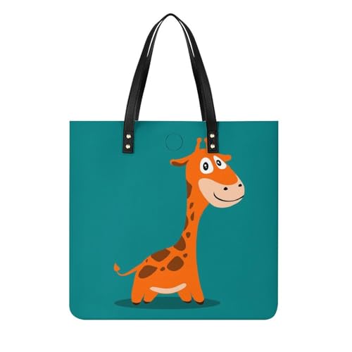 Sac à main shopper girafe en toile imprimée au format carré 39x39 cm