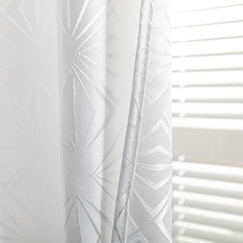 Rideaux semi-occultants anti vis-à-vis blanc jacquard à œillets - 5