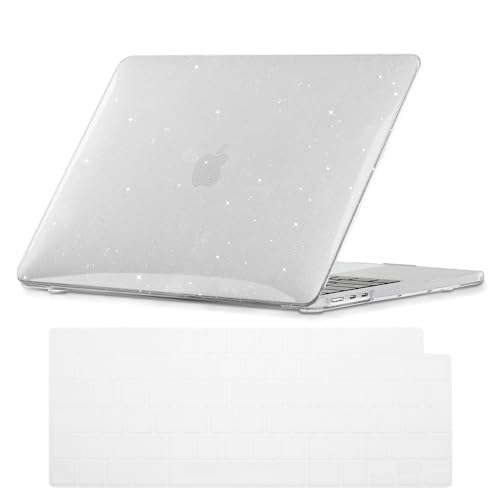 NJIAONE Custodia Compatibile con MacBook Air 15 M4 M3 M2 2025 2024 2023 Model: A3241 A3114 A2941, Cover Rigida in Plastica Protettiva con Cover Tastiera EU per MacBook Air 15,3 - Glitter Trasparente
