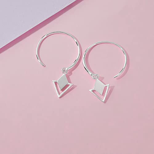 Boma Jewelry Sterling Silver Geometric Diamond & Triangle Pull Through Hoop Earrings3