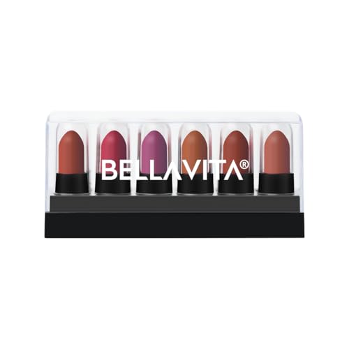 Image of BELLAVITA POUT POPS - A Dozen Secrets | Set of 12 Mini Bullet Lipsticks | BellamoodTech Fragrance | Bold Reds, Nudes & Browns | Creamy, Silky Texture | Long-Lasting, Blendable & Buildable | Travel-Friendly Lipsticks | FDA-Approved, USA Formula | Hydrating, Lightweight Lip Makeup | All Skin Types | 16.8g