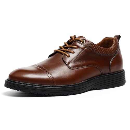 Image of Men's Full-Grain Leather Oxfords, Business Formal Dress Shoes with Arch Support, Comfortable for Office, Daily & Dating