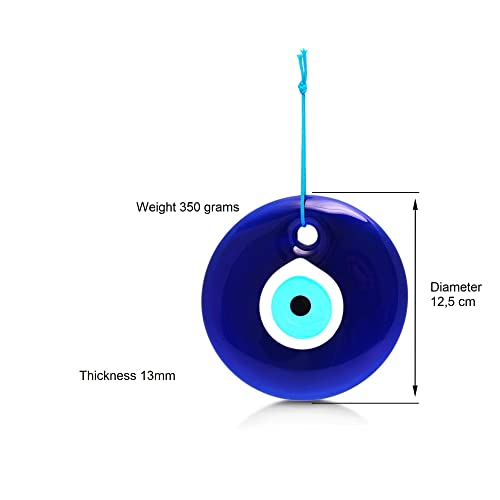 MYSTIC JEWELS - Glass against the evil eye, blue and white, large Turkish eye, 12 cm approx. with hole, good luck charms for wall hanging (classic)