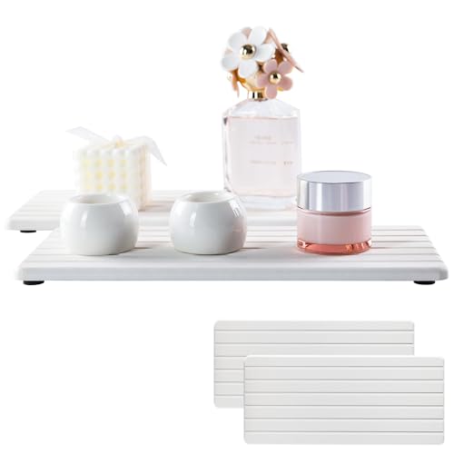 NiuYichee Lot de 2 Dessous de Verre rectangulaires en diatomite Absorbant l'eau, rainuré, pour savons, Plantes et Articles de Toilette, Style Moderne (31 x 14 cm)