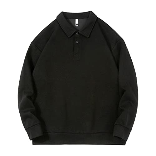 JEsilunmaMY Men's Button Lapel Sweatshirt Shirts Long Sleeve Soft Cotton Casual Pullover Top Solid Color Loose Jumper T-Shirt