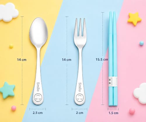 Image of Kids Cutlery Set with Box | Stainless Steel Spoon /Fork /Chopsticks | BPA-Free Food Grade Portable Lunch Utensils for School, Travel, Picnic & Camping