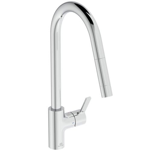 Ideal Standard – Gusto Miscelatore cucina, Bocca alta tonda, con doccetta estraibile, bocca girevole a 360°, facile da installare con fissaggio EasyFix+, Cromato Ideal Standard – Gusto Miscelatore cucina, Bocca alta tonda, con doccetta estraibile, bocca girevole a 360°, facile da installare con fissaggio EasyFix+, Cromato