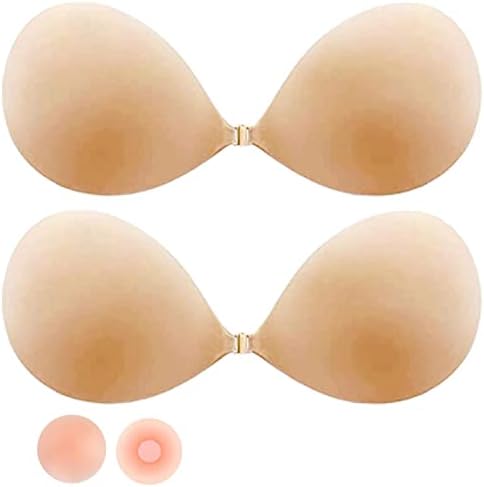 [2023 Upgrad] 3 Pairs Strapless Sticky Bra Invisible Lift up Adhesive Push up Bra Backless Bra for Womens (D) Beige