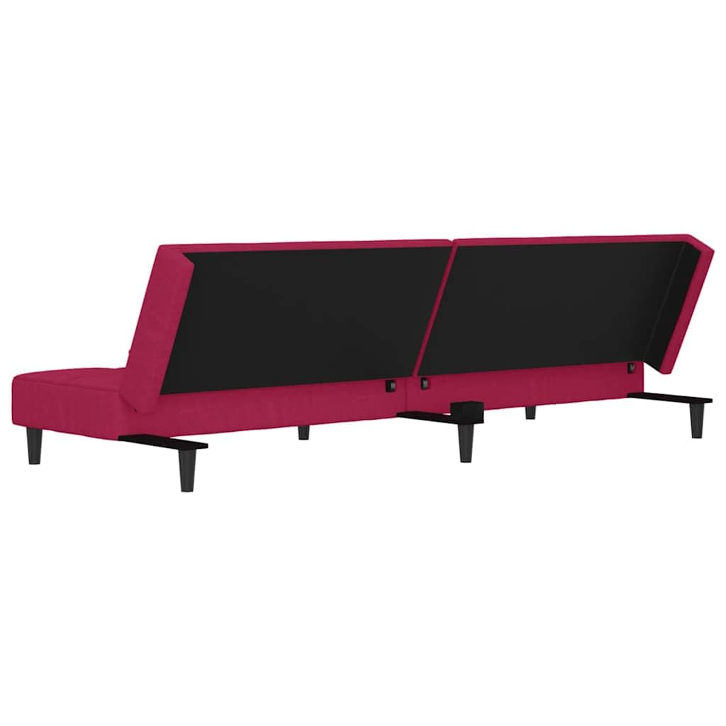 Sofá cama de 2 plazas con marco de madera y 2 cojines de terciopelo rojo vino para salón o habitación de invitados como cómodo asiento y dormitorio
