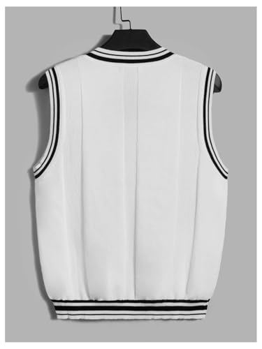 OYOANGLE Men's V Neck Sweater Vest Striped Trim Preppy Style Sweater Tank Tops2