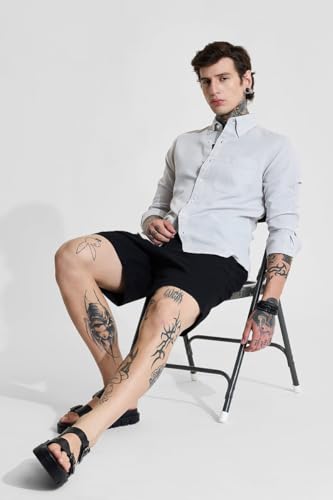 Image of SNITCH Men Casual Shirt | Slim Fit Full Sleeve Button-Down Collar Solid Design | Premium Cotton Linen Blend & Breathable Fabric for Office, Semi-Formal & Everyday Wear