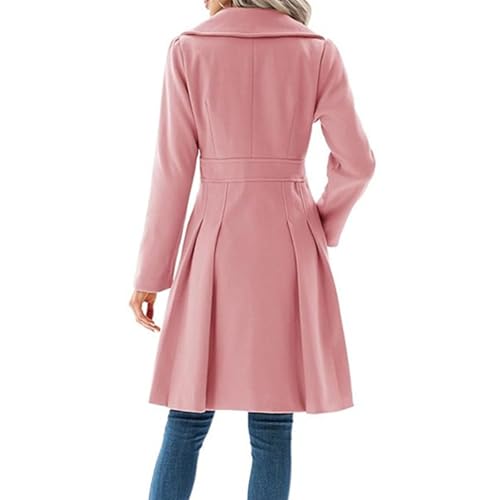 2025 Women's Fashion Trench Coat Notch Lapel Double Breasted Thick Elegant A Line Pea Coats Jacket with Pockets3