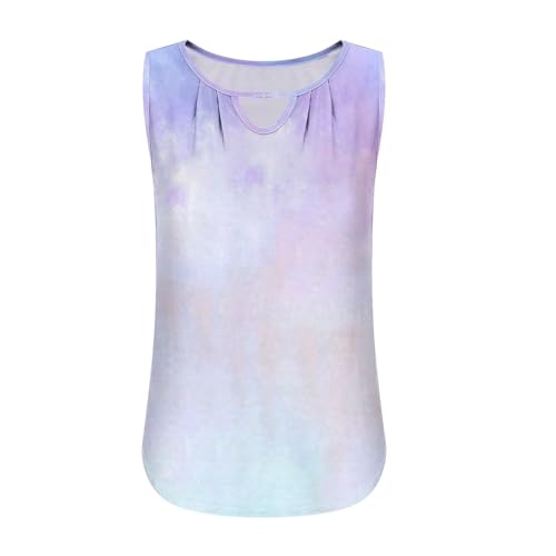 Womens Casual Summer Tank Tops Dressy Pleated Round Neck Sleeveless Chiffon Blouses Business Top Tie Dye Shirt4