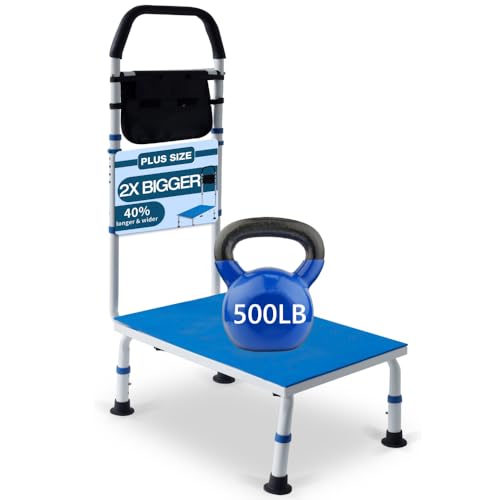 Plus Size Stepping Stool for Adults, 500 lbs Weight Capacity Extra Wide Bed Step Stool with Handle, Also as SUV, Truck, Car Step Stools for Elderly.