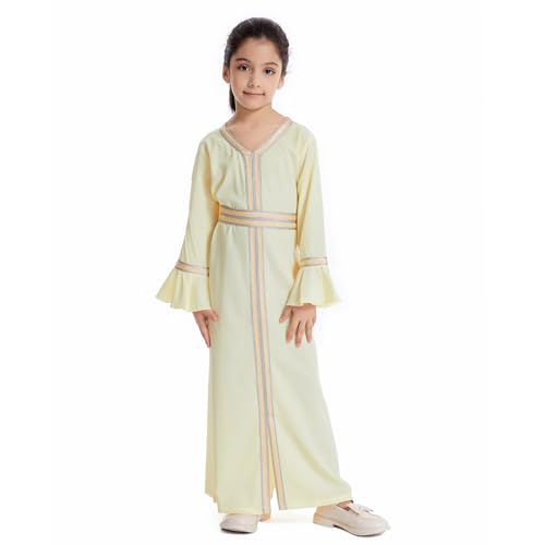 Generic Kids Girls Long Sleeve Kaftan Maxi Prayer Clothes Muslim Dresses Abaya Baby (Yellow, 9-10 Years)2