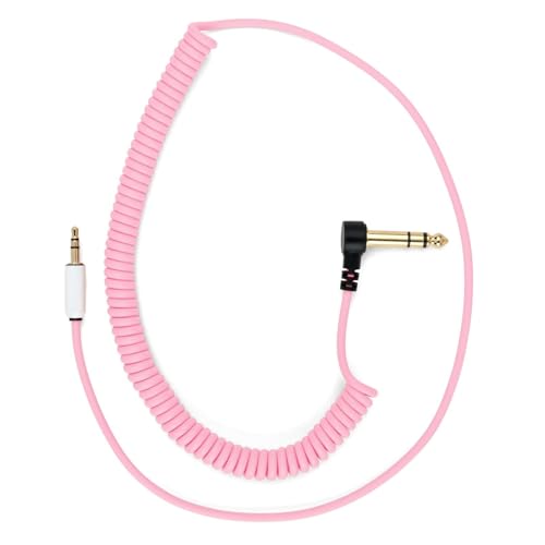 MyVolts Candycords Stereo Pedal to Synth Cable, Low Profile Large Stereo Jack to Straight mini Stereo Jack, Curly 65cm to 100cm, Marshmallow Pink image 5