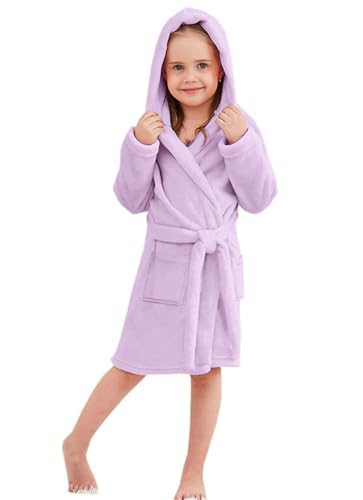 Image of Umeyda Girls Fleece Hooded Robes, Warm Printed Bath Robe for Kids Soft Fuzzy Bathrobe for Gifts