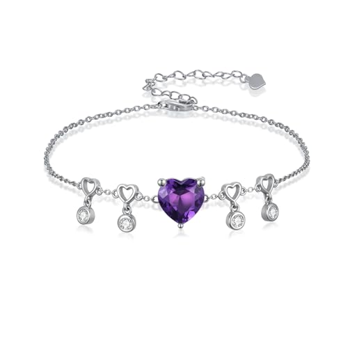 Bracelet breloque cœur argent 925 et cristal violet réglable