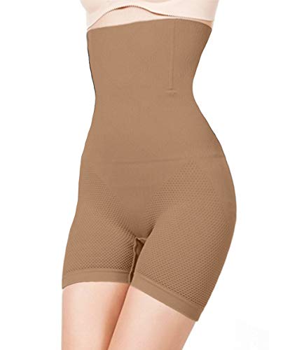ShaperQueen 102E Best Womens Waist Cincher Body Shaper Trimmer Trainer Slimmer Girdle Faja Bodysuit Short Thong Tummy Belly Control Brief Corset Plus Size High-Waist Shapewear Shorts (XL, Tan (Light))