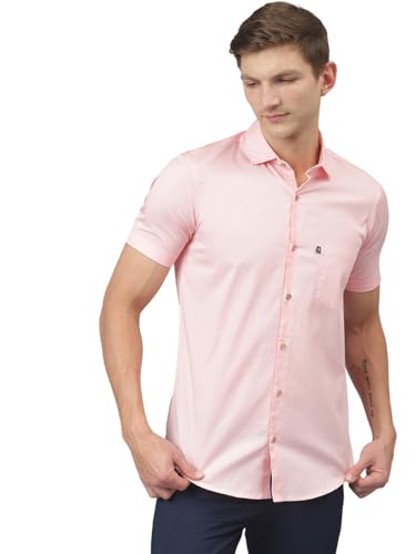 Image of Thomas Scott Men's Premium Slim Fit Casual Shirt | 100% Cotton Twill | Short Sleeves | Spread Collar | Solid Smart Casual Shirt for Men