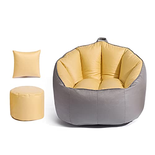 DTLEO Funda de Puf (Sin Relleno) Impermeable Resistente a UV, Bean Bag para Silla Tumbona Perezosa, Ideal para Interior Exterior para Adultos y Niños,Yellow + Dark Gray
