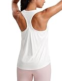 CRZ YOGA Womens Racerback Yoga Tank Tops High Crewneck Soft Casual Workout Sleeveless Flowy Shirts White Medium