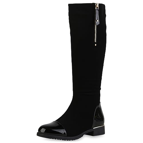 VAN HILL Damen Klassische Stiefel Blockabsatz Lack Trendy Schuhe...