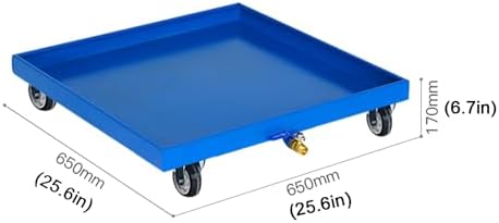 Movable Industrial Spill Containment Pallet with Wheels Metal Spill Platform Drain Outlet Forklift Accessible Durable Spill Tray for Easy Transport and Cleanup，Blue c 25.6x25.6x5.9in