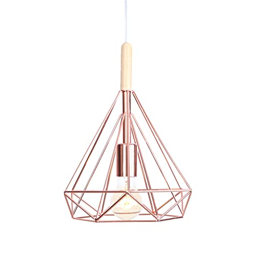 Lámpara de araña moderna de madera con jaula metal oro rosa ajustable 5